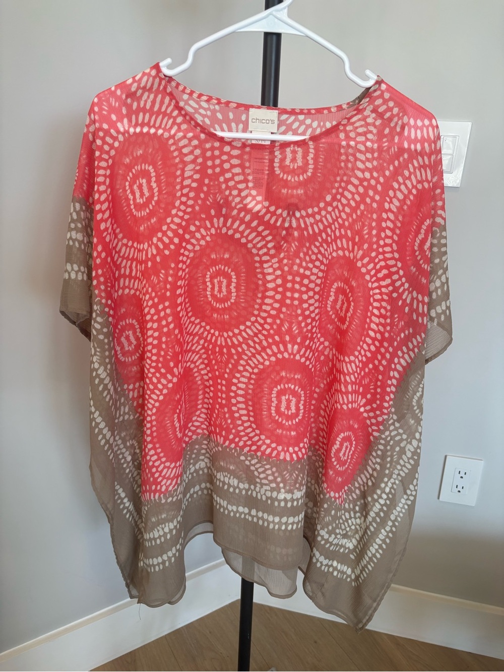 Chico's Coral and Taupe Circular Print Tunic